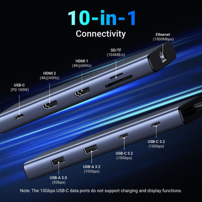 Hub USB-C UGREEN CM639 (45380), 2 x USB-A 3.2 - 3 x USB-C - 2 x HDMI - 1 x RJ45 - 1 x SD - 1 x microSD, Sivi