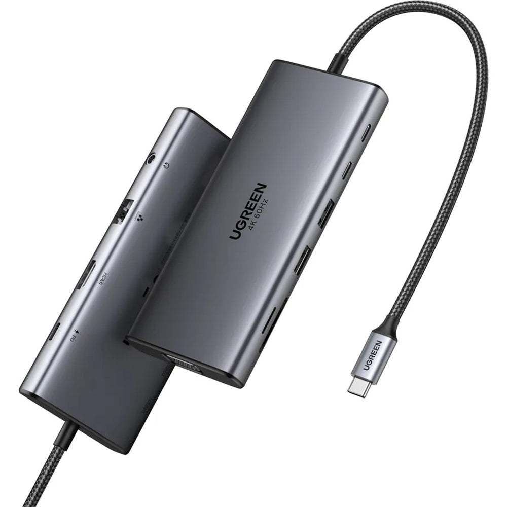 Hub USB-C UGREEN CM639 (45520), 2 x USB-A 3.2 - 3 x USB-C - 1 x HDMI - 1 x VGA - 1 x Džek 3.5mm - 1 x RJ45 - 1 x SD - 1 x microSD, Sivi