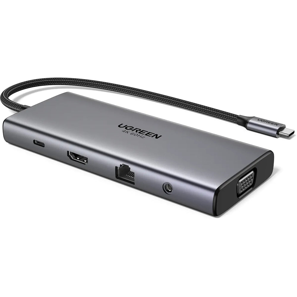 Hub USB-C UGREEN CM639 (45520), 2 x USB-A 3.2 - 3 x USB-C - 1 x HDMI - 1 x VGA - 1 x Džek 3.5mm - 1 x RJ45 - 1 x SD - 1 x microSD, Sivi