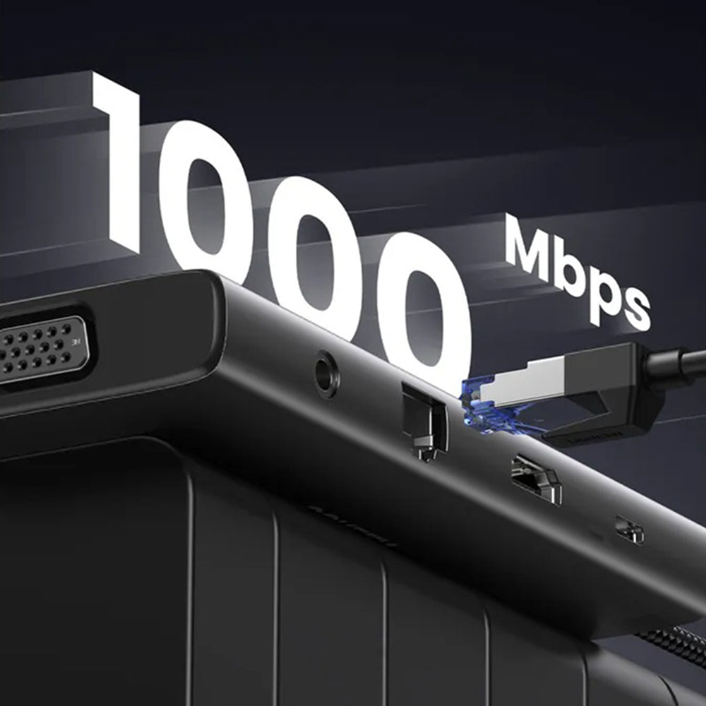 Hub USB-C UGREEN CM639 (45520), 2 x USB-A 3.2 - 3 x USB-C - 1 x HDMI - 1 x VGA - 1 x Džek 3.5mm - 1 x RJ45 - 1 x SD - 1 x microSD, Sivi