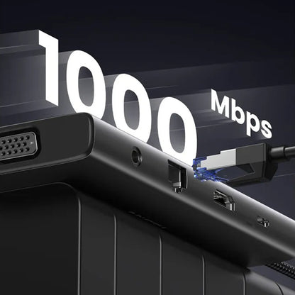 Hub USB-C UGREEN CM639 (45520), 2 x USB-A 3.2 - 3 x USB-C - 1 x HDMI - 1 x VGA - 1 x Džek 3.5mm - 1 x RJ45 - 1 x SD - 1 x microSD, Sivi