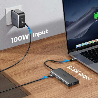 Hub USB-C UGREEN CM639 (45520), 2 x USB-A 3.2 - 3 x USB-C - 1 x HDMI - 1 x VGA - 1 x Džek 3.5mm - 1 x RJ45 - 1 x SD - 1 x microSD, Sivi