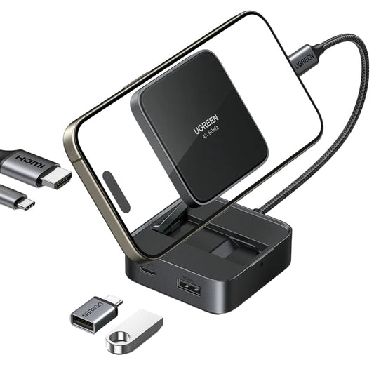 Hub USB-C UGREEN CM801, 1 x USB-A 3.0 - 2 x USB-C - 1 x HDMI, Sivi