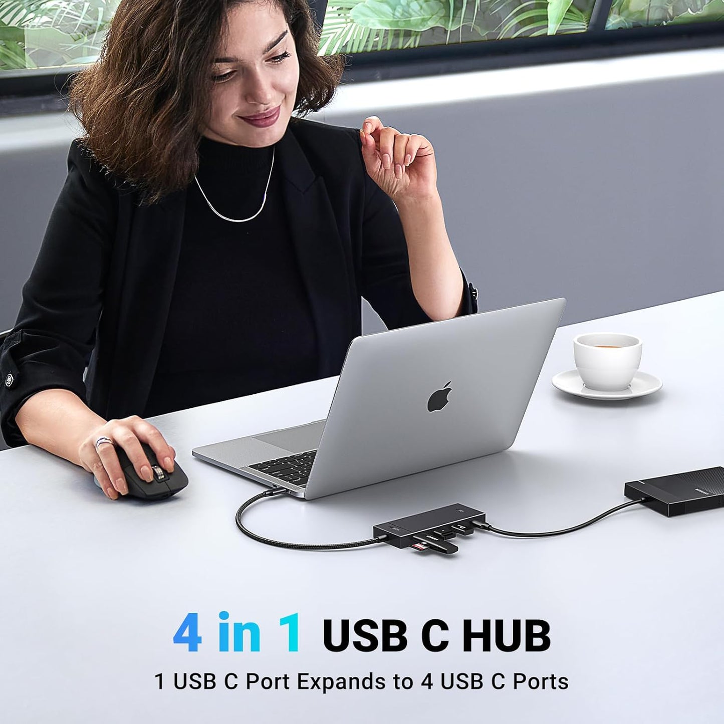 Hub USB-C UGREEN CM806, 4 x USB-C, 0.5m, Crni