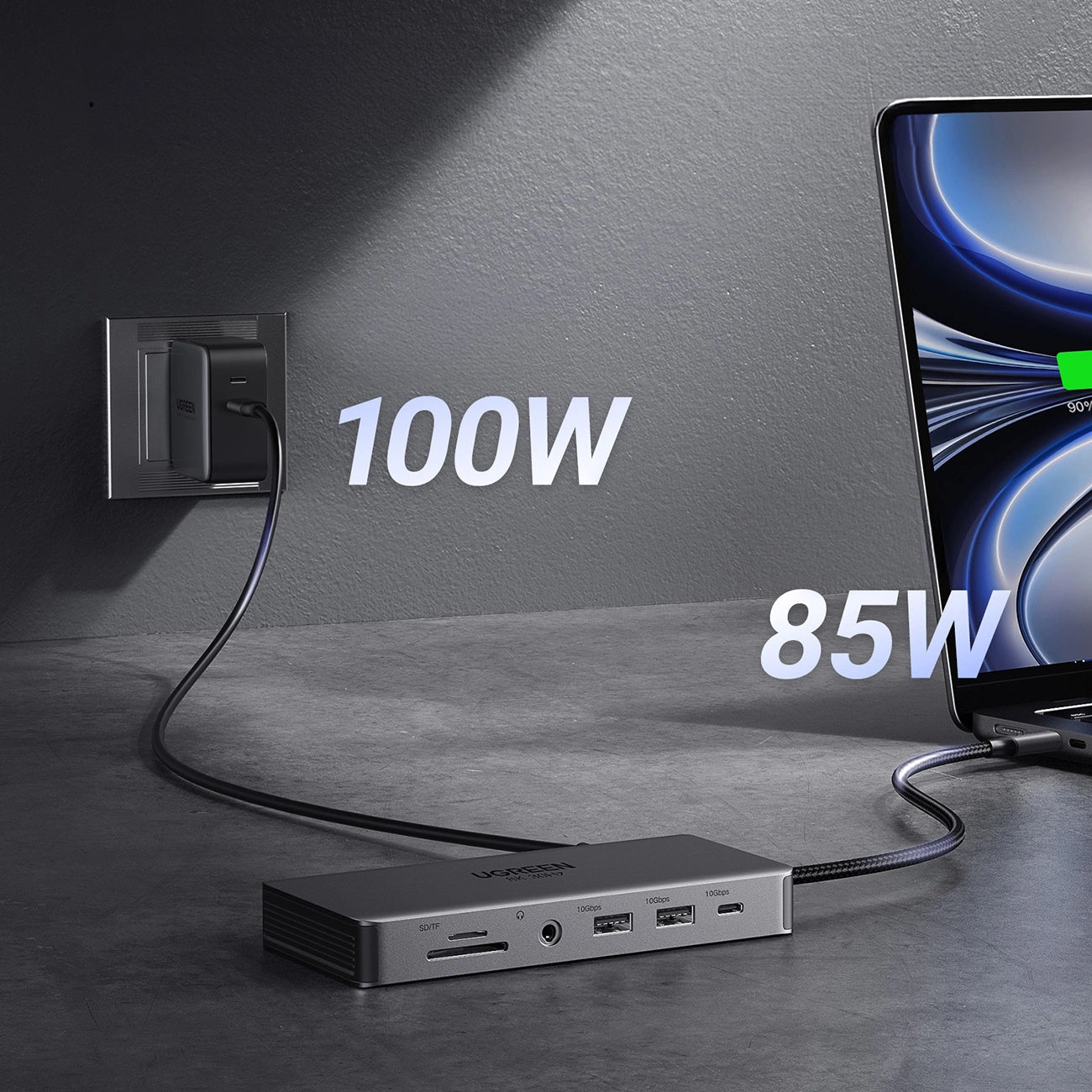 Hub USB-C UGREEN Revodok Pro 313 CM681, 2 x USB-A 3.2 - 1 x USB-A 3.0 - 2 x USB-C - 2 x HDMI - 1 x Jack 3.5mm - 1 x RJ45 - 1 x SD - 1 x microSD, Sivi