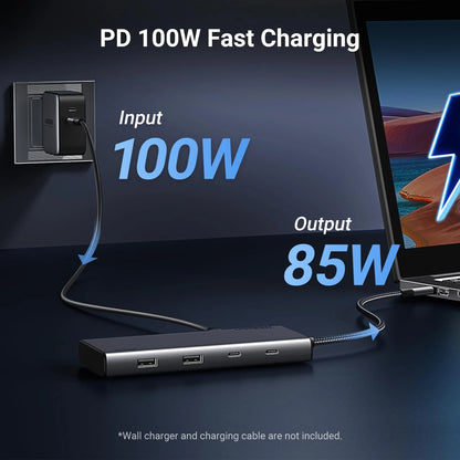 Hub USB-C UGREEN Revodok 308 CM639, 2 x USB-A 3.2 - 3 x USB-C - 1 x Display Port - 2 x HDMI, Sivi