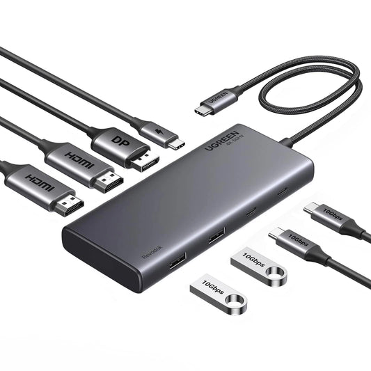 Hub USB-C UGREEN Revodok 308 CM639, 2 x USB-A 3.2 - 3 x USB-C - 1 x Display Port - 2 x HDMI, Sivi