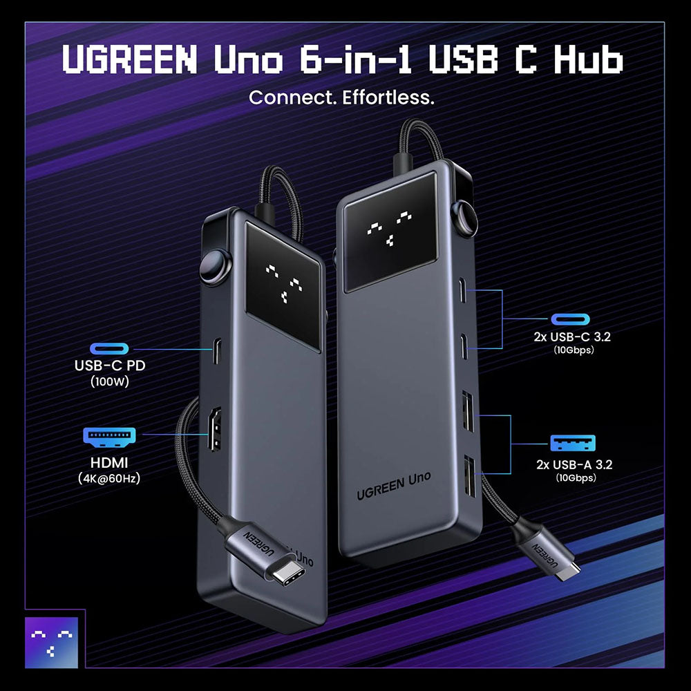 USB-C Hub UGREEN Uno (75177), 2 x USB-A 3.2 - 3 x USB-C - 1 x HDMI, Siva