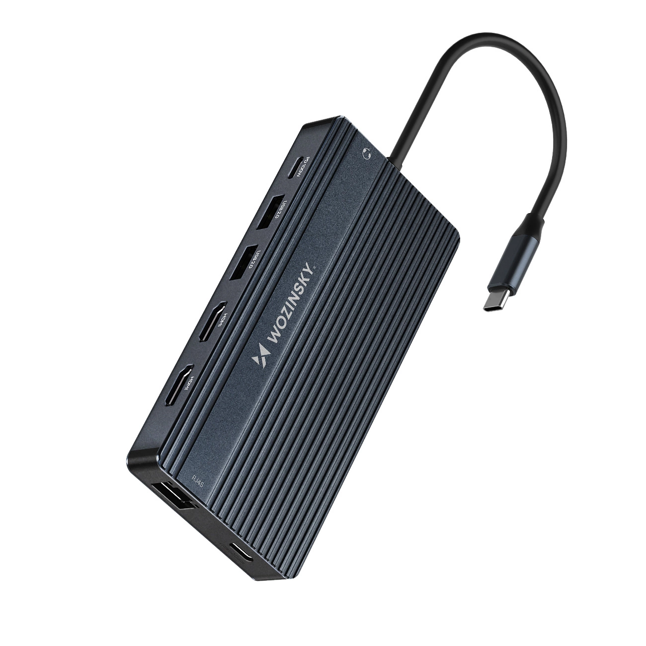 Hub USB-C WZK WDS03Y5S, 1 x USB-A 3.1 - 2 x USB-A - 5 x USB-C - 2 x HDMI - 1 x Džek 3.5mm - 1 x RJ45 - 1 x SD - 1 x microSD, Sivi