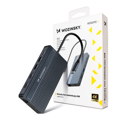 Hub USB-C WZK WDS03Y5S, 1 x USB-A 3.1 - 2 x USB-A - 5 x USB-C - 2 x HDMI - 1 x Džek 3.5mm - 1 x RJ45 - 1 x SD - 1 x microSD, Sivi