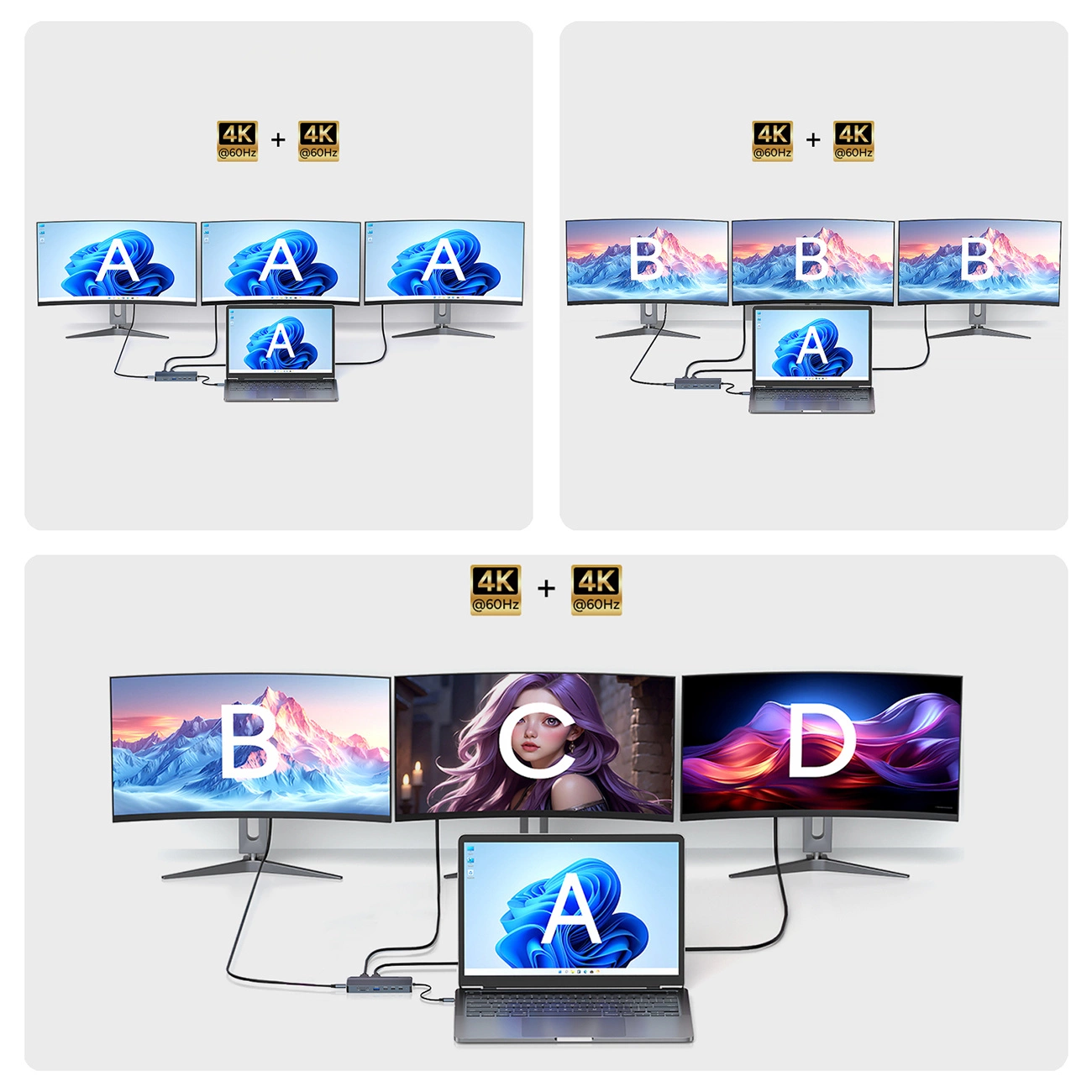 Hub USB-C WZK WDS03Y5S, 1 x USB-A 3.1 - 2 x USB-A - 5 x USB-C - 2 x HDMI - 1 x Džek 3.5mm - 1 x RJ45 - 1 x SD - 1 x microSD, Sivi