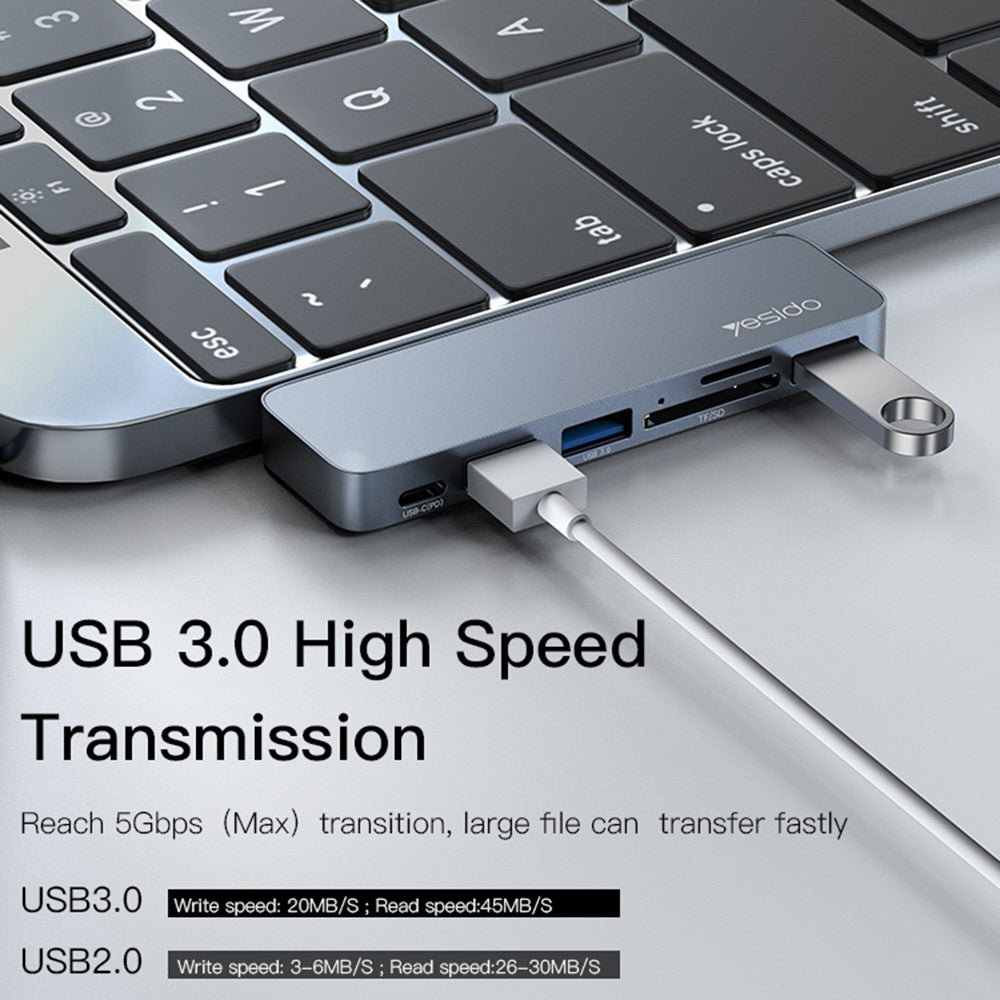 Hub USB-C Yesido HB10 za Apple MacBook Pro / Air, 6u1, Sivi