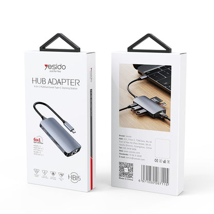 Hub USB-C Yesido HB15, 6in1, Sivi