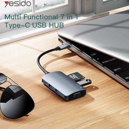 Hub USB-C Yesido HB16, 7u1, Sivi
