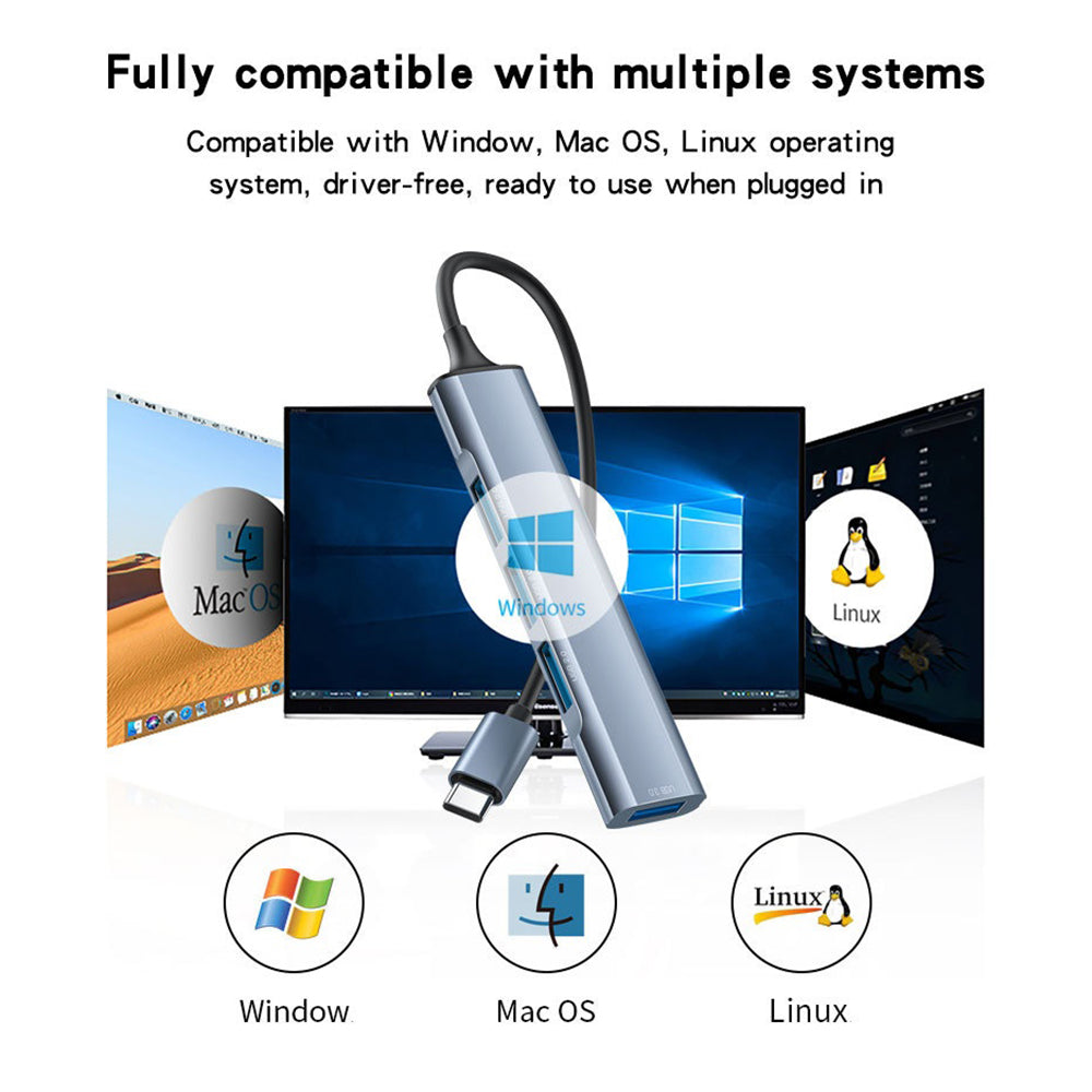 Hub USB-C Yesido HB17, 4in1, Sivi