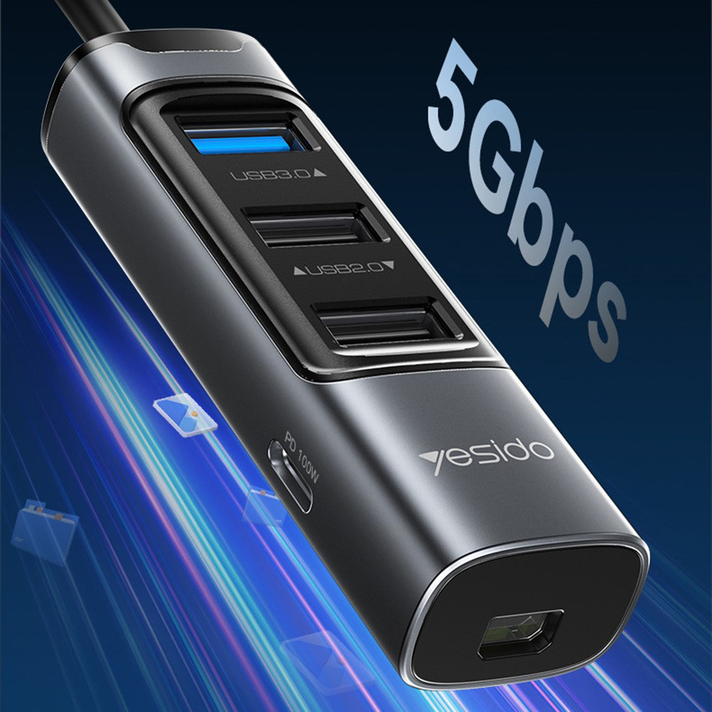 Hub USB-C Yesido HB24, 5in1, Sivi