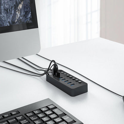 Hub USB Orico CT2U3-7AB, 7 x USB-A 3.0, Crni