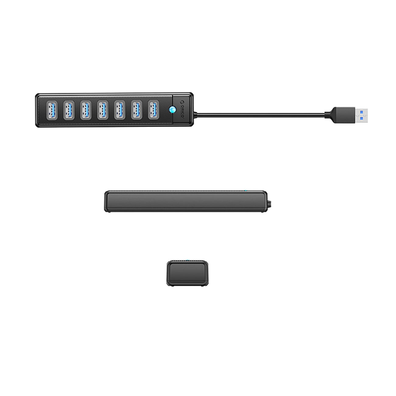 Hub USB Orico PW7U-U3, 7 x USB-A 3.0 - 1 x USB-C, Crni