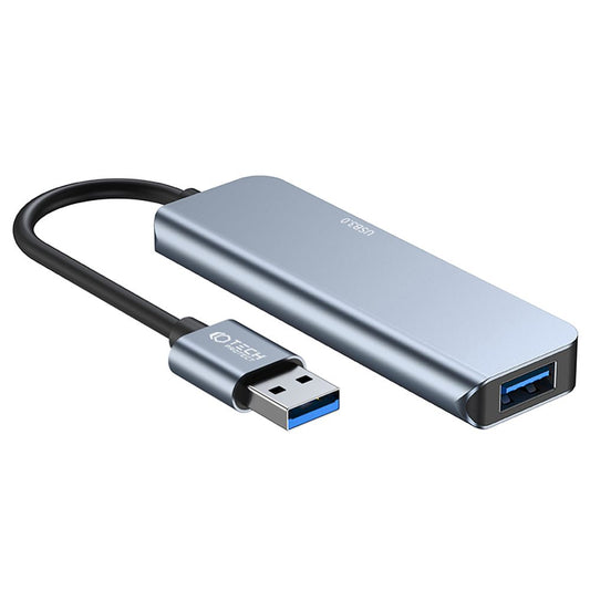 USB Hub Tech-Protect V0, 3 x USB-A 3.0 - 1 x USB-A - 1 x USB-C, Sivi