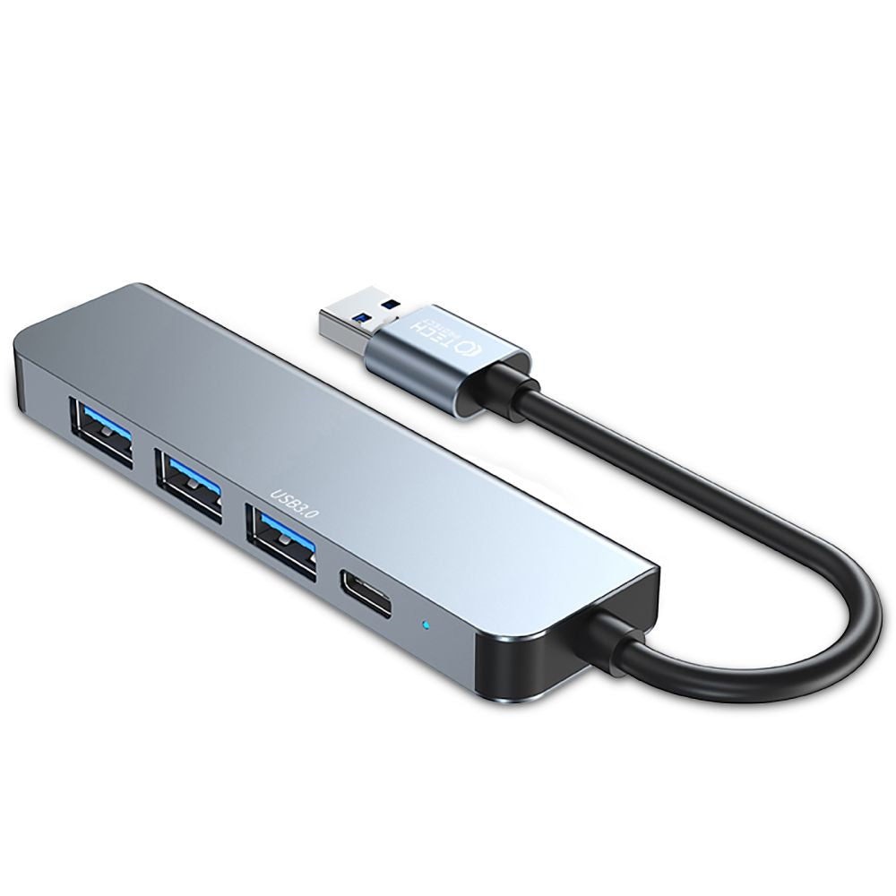 USB Hub Tech-Protect V0, 3 x USB-A 3.0 - 1 x USB-A - 1 x USB-C, Sivi
