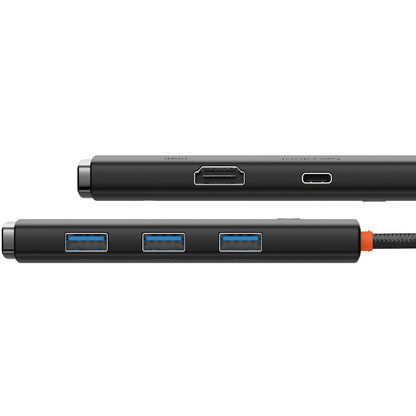 Hub USB-C Baseus Lite, 3 X USB-A 3.0 - USB-C - HDMI, Crna WKQX040001