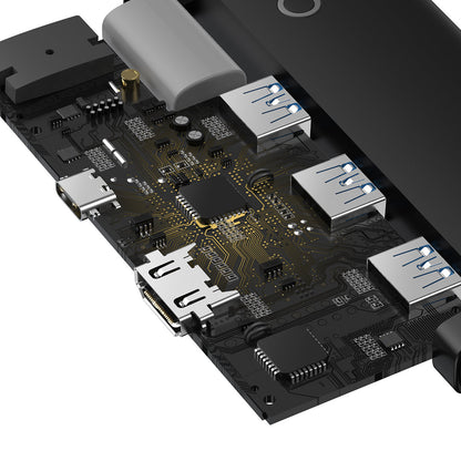 Hub USB-C Baseus Lite, 3 X USB-A 3.0 - USB-C - HDMI, Crna WKQX040001