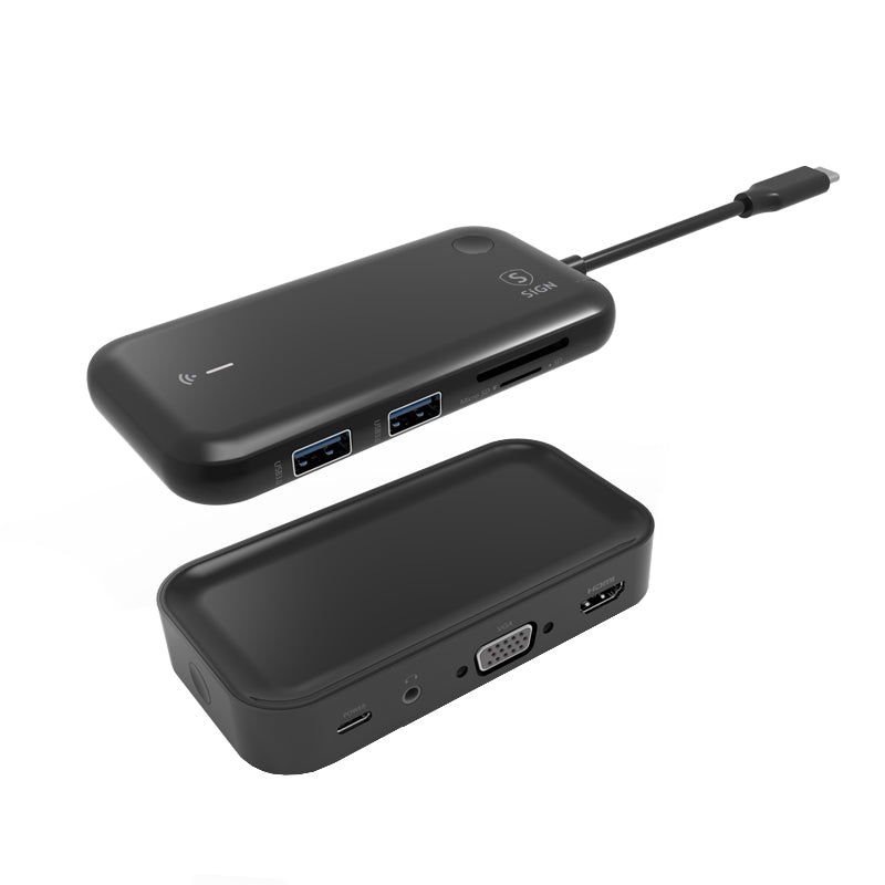 USB-C Hub SiGN, 1 x USB-C - 1 x HDMI - 1 x VGA - 1 x Jack 3.5mm, Crni SN-TVBT01