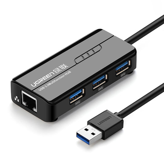 USB hub UGREEN 20265, 3 x USB-A 3.0 - 1 x RJ45, crni