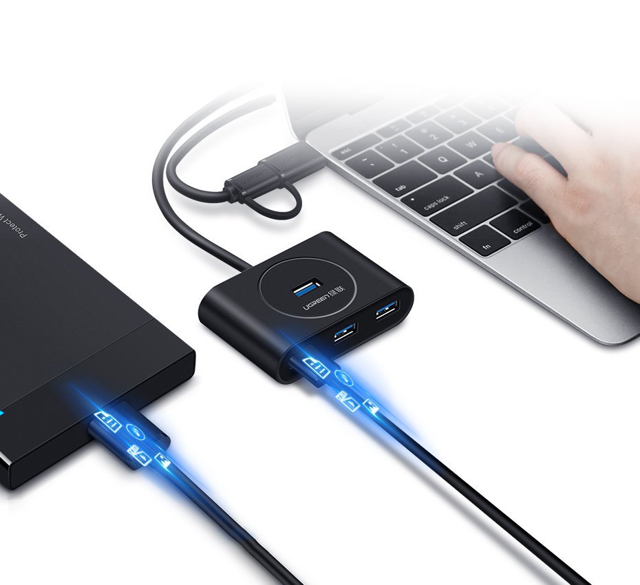 Hub USB UGREEN CR113, 4 x USB-A 3.0, 1m, Crni