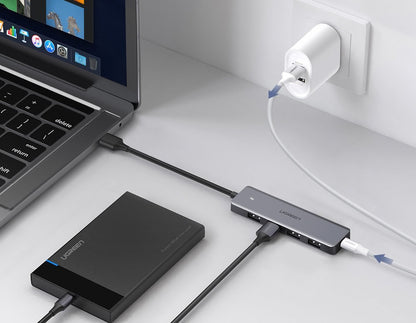Hub USB UGREEN CM219, 4 x USB-A 3.0 - 1 x USB-C, Sivi