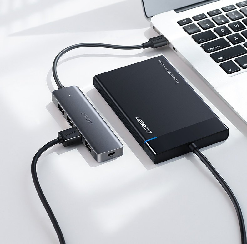 Hub USB UGREEN CM219, 4 x USB-A 3.0 - 1 x USB-C, Sivi