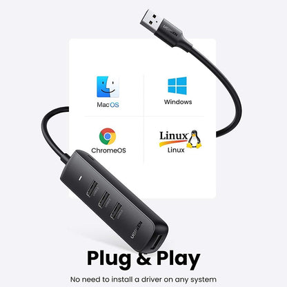 USB Hub UGREEN CM416, 4 x USB-A 3.0, 0.25m, Crni