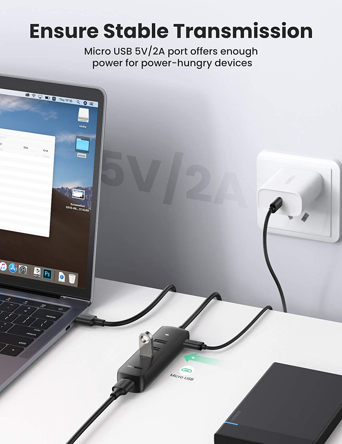 Hub USB UGREEN CM416, 4 x USB-A 3.0, 1m, Crni