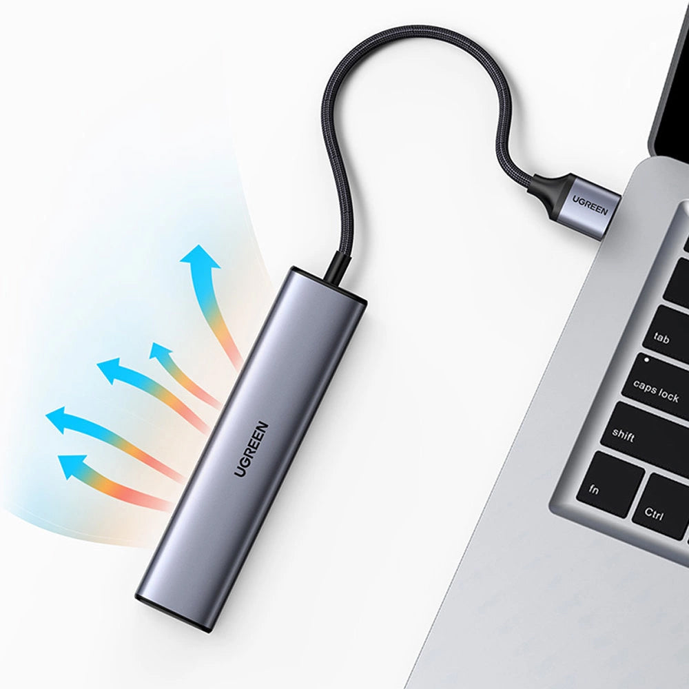Hub USB UGREEN CM475, 3 x USB-A 3.0 - 1 x USB-C - 1 x RJ45, Sivi