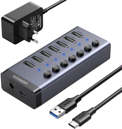 Hub USB UGREEN CM481, 7 x USB-A 3.0, Sivi