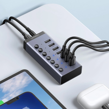 Hub USB UGREEN CM481, 7 x USB-A 3.0, Sivi