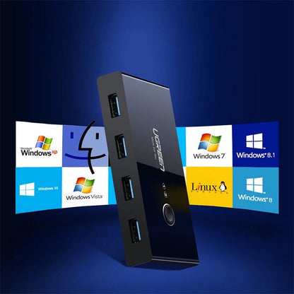 Hub USB UGREEN US216 Two Sharing Switch Box, 4 x USB-A 3.0, Crni