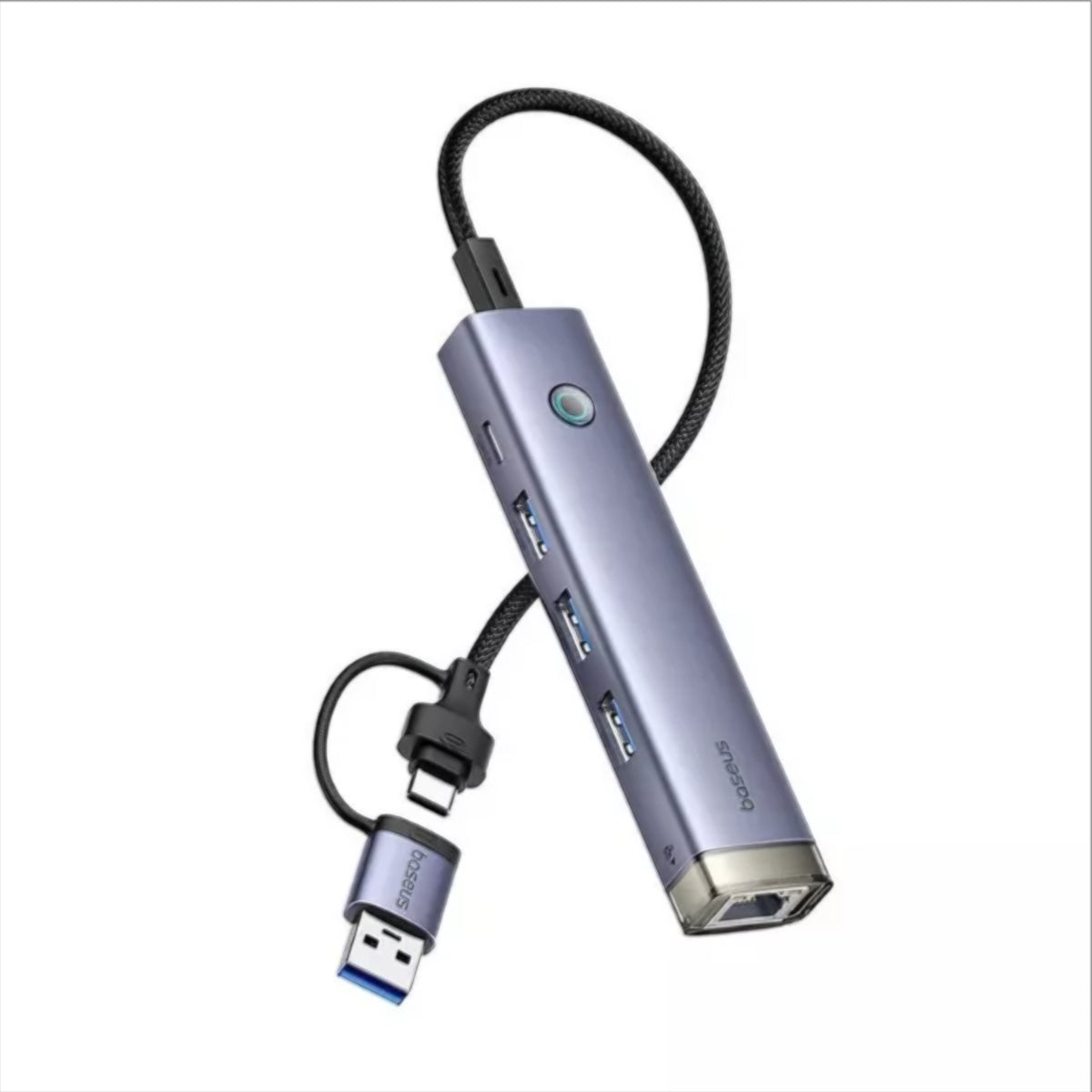 Hub USB / USB-C Baseus UltraJoy, 3 x USB-A 3.0 - 1 x USB-C - 1 x RJ45, Sivi B0005280B811-14