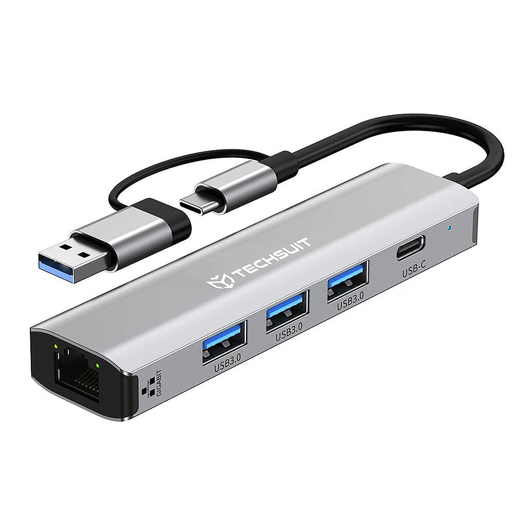 Hub USB / USB-C Techsuit H3 BoostNetLink, 5in1, Sivi