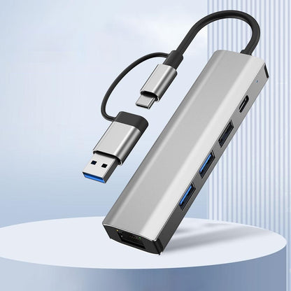 Hub USB / USB-C Techsuit H3 BoostNetLink, 5in1, Sivi