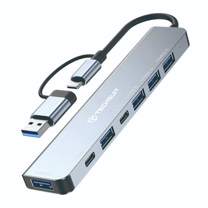 Hub USB / USB-C Techsuit H6 DataBridge, 7in1, Sivi
