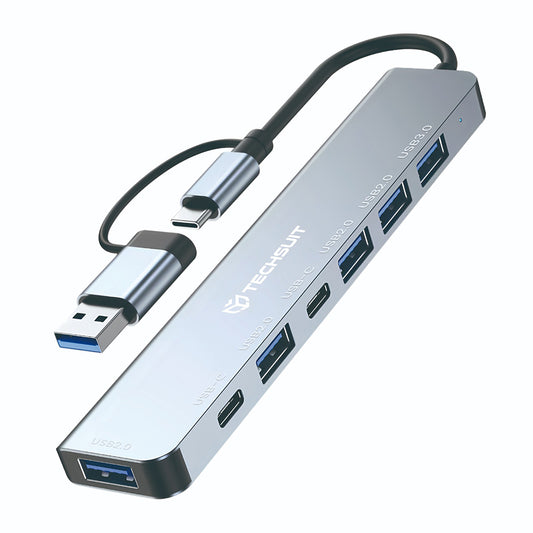 Hub USB / USB-C Techsuit H6 DataBridge, 7in1, Sivi