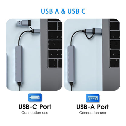Hub USB / USB-C Techsuit H6 DataBridge, 7in1, Sivi