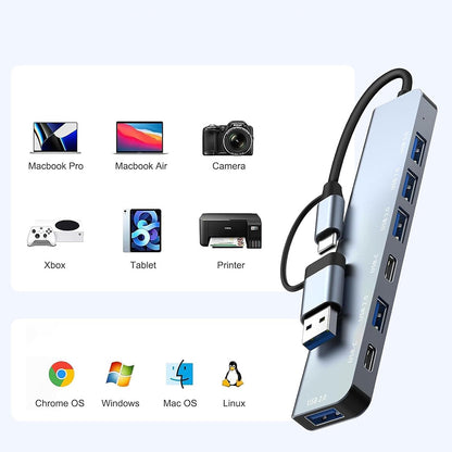 Hub USB / USB-C Techsuit H6 DataBridge, 7in1, Sivi
