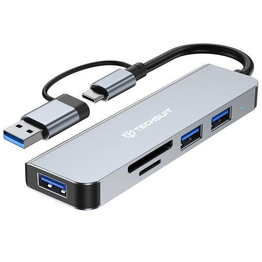 Hub USB / USB-C Techsuit H7 DataBridge, 5in1, Sivi