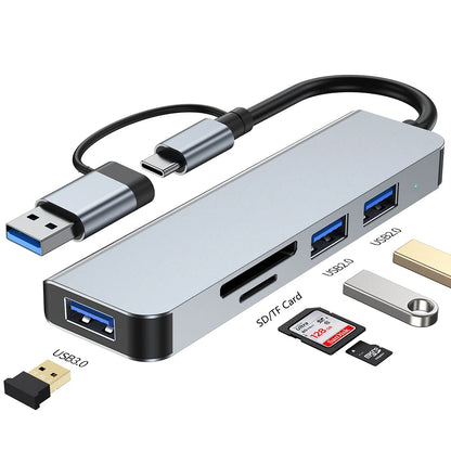 Hub USB / USB-C Techsuit H7 DataBridge, 5in1, Sivi