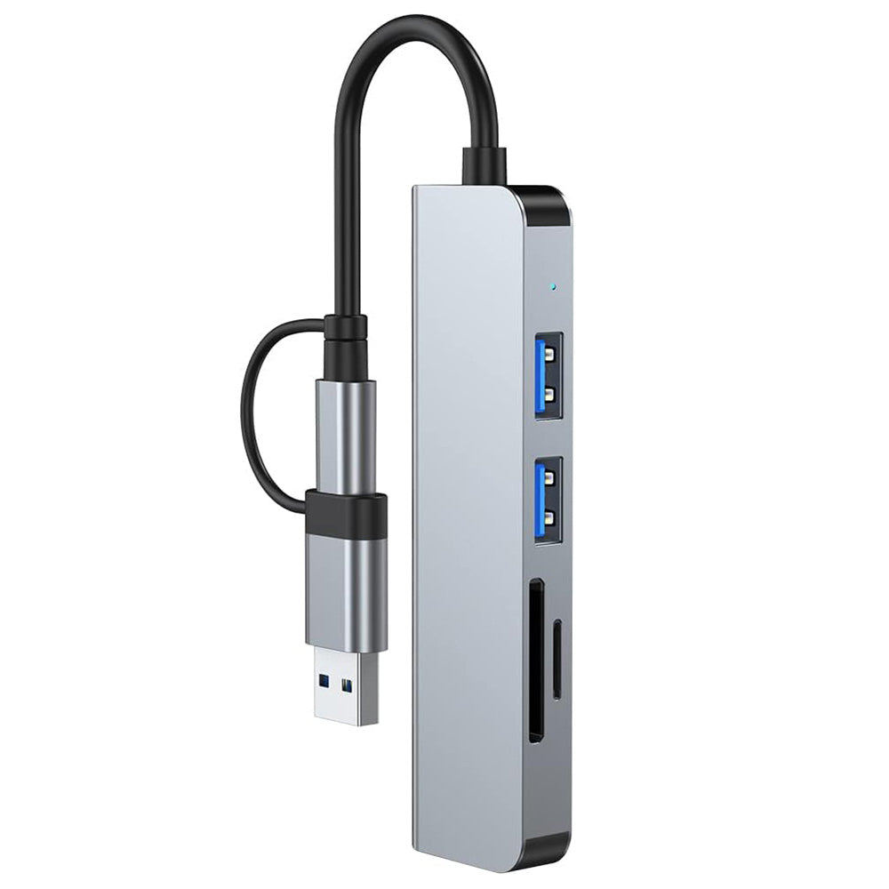 Hub USB / USB-C Techsuit H7 DataBridge, 5in1, Sivi
