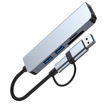 Hub USB / USB-C Techsuit H7 DataBridge, 5in1, Sivi