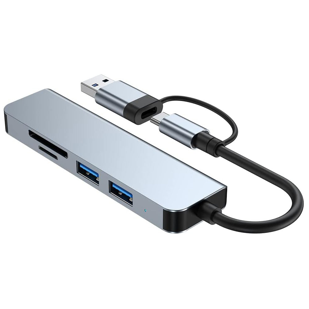 Hub USB / USB-C Techsuit H7 DataBridge, 5in1, Sivi