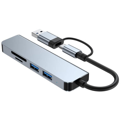 Hub USB / USB-C Techsuit H7 DataBridge, 5in1, Sivi